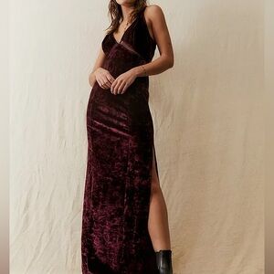 Free People Burgundy Low Key Crushin’ Velvet Maxi Slip Dress